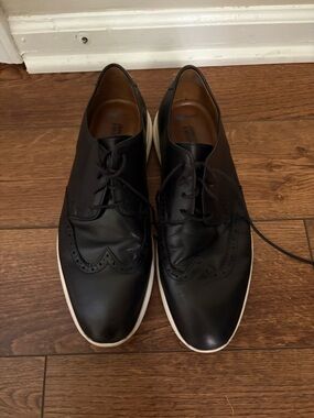 Johnston & Murphy Black Leather Wingtip Oxfords with White Sole